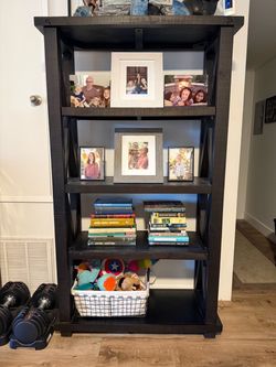 Dark Brown Rustic X-Frame Bookshelf