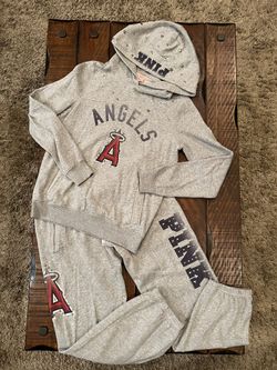 Victoria's Secret PINK Angels Baseball BLING AND RIVITS Sweater WITH Sweatpants SET Size Womens LARGE - VERY RARE!!.  