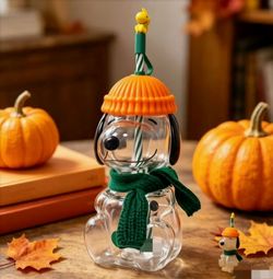 Snoopy Glass Cup with Straw Fall Edition