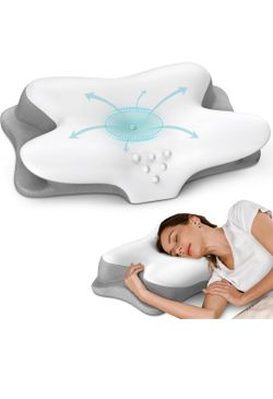 Cervical Neck Pillow for Pain Relief - Ergonomic Side Sleeper Pillow for Sleeping, Contour Orthopedic Pillow for Neck Support, Cooling Memory Foam Pil
