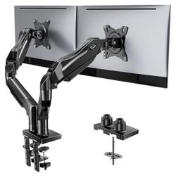 Fully Adjustable Dual Monitor Desk Mount for 13–32″ Computer Screens with C-Clamp & Grommet Base