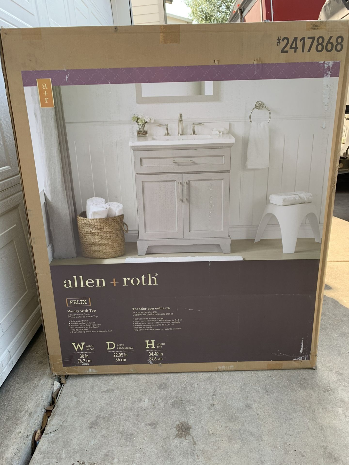 allen + roth Felix 30-in Vintage Gray Undermount Single Sink Bathroom Vanity with White Engineered Stone Top