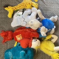 6 New Vintage Dr. Seuss Stuffed Animal Collectibles 