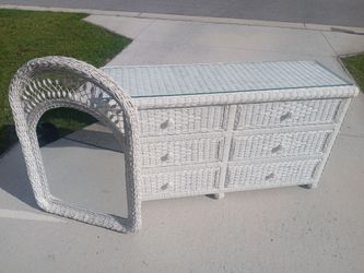 Wicker dresser glass top and mirror