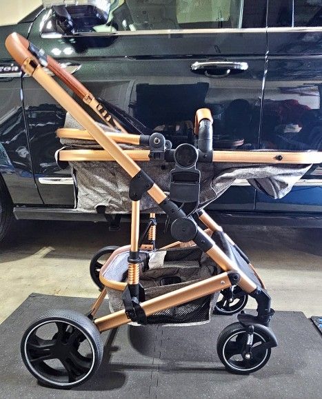 Convertible Baby Stroller, 3 in 1 Reversible Bassinet Stroller for Newborn, Toddler, High Landscape Foldable Pram with Adjustable Backrest and Canopy,