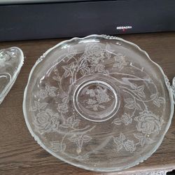 Heisey Etched Rose Pattern Glass Platter
