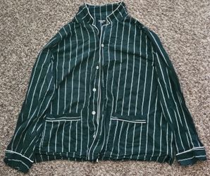 Old Navy Green Striped Button Down Pajama Sleep Shirt XXL Tall