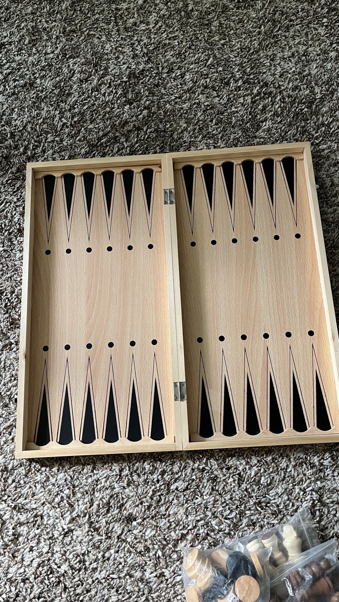 3-in-1 Wooden Chess, Checkers, and Backgammon Folding Game Set