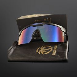 NEW Heatwave Future Tech Sunglasses Black   Green Purple Lenses