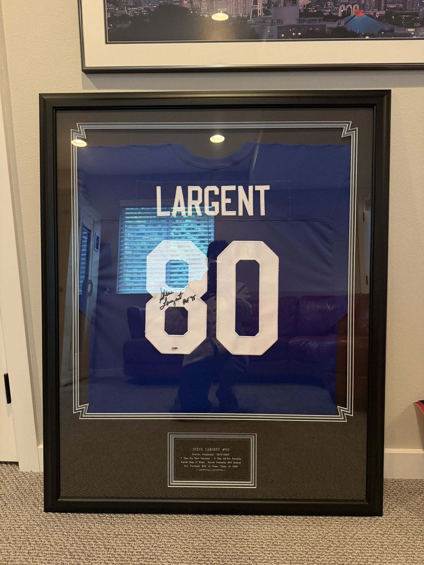 Framed Signed Steve Largent Jersey