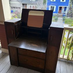 Arts & Crafts Style Vintage Solid Oak Secretary Desk