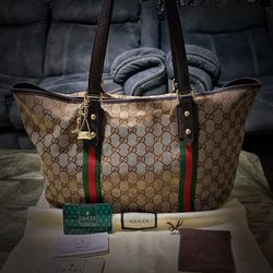 Vintage  Gucci Brown Tote Canvas Shoulder Bag 