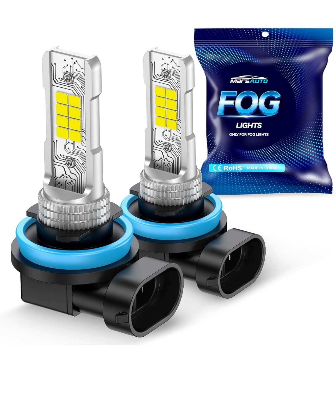 H11/H8 LED Fog Light Bulb, 10000 Lumens 6000K White Super Bright & Compact H16/H8/H11 LED Bulb, 1:1 Mini Size Plug and Play Fog Lights, Pack of 2