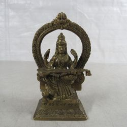 Saraswati Hindu Goddess Of Knowledge, Music, Art Solid Brass Statue
