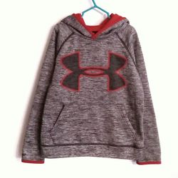 Under Armour fleece pullover hoodie heather gray and red size YSM boy's size 8