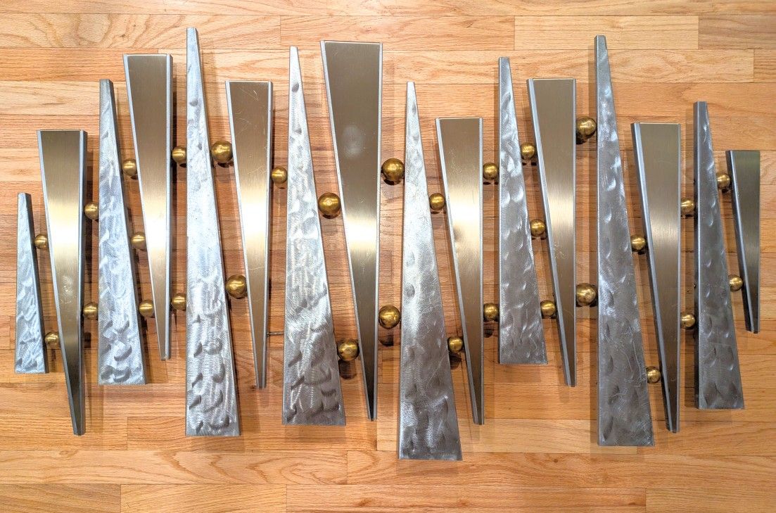 Curtis Jere Rare Brushed Chrome and Brass Metal Wall Sculpture