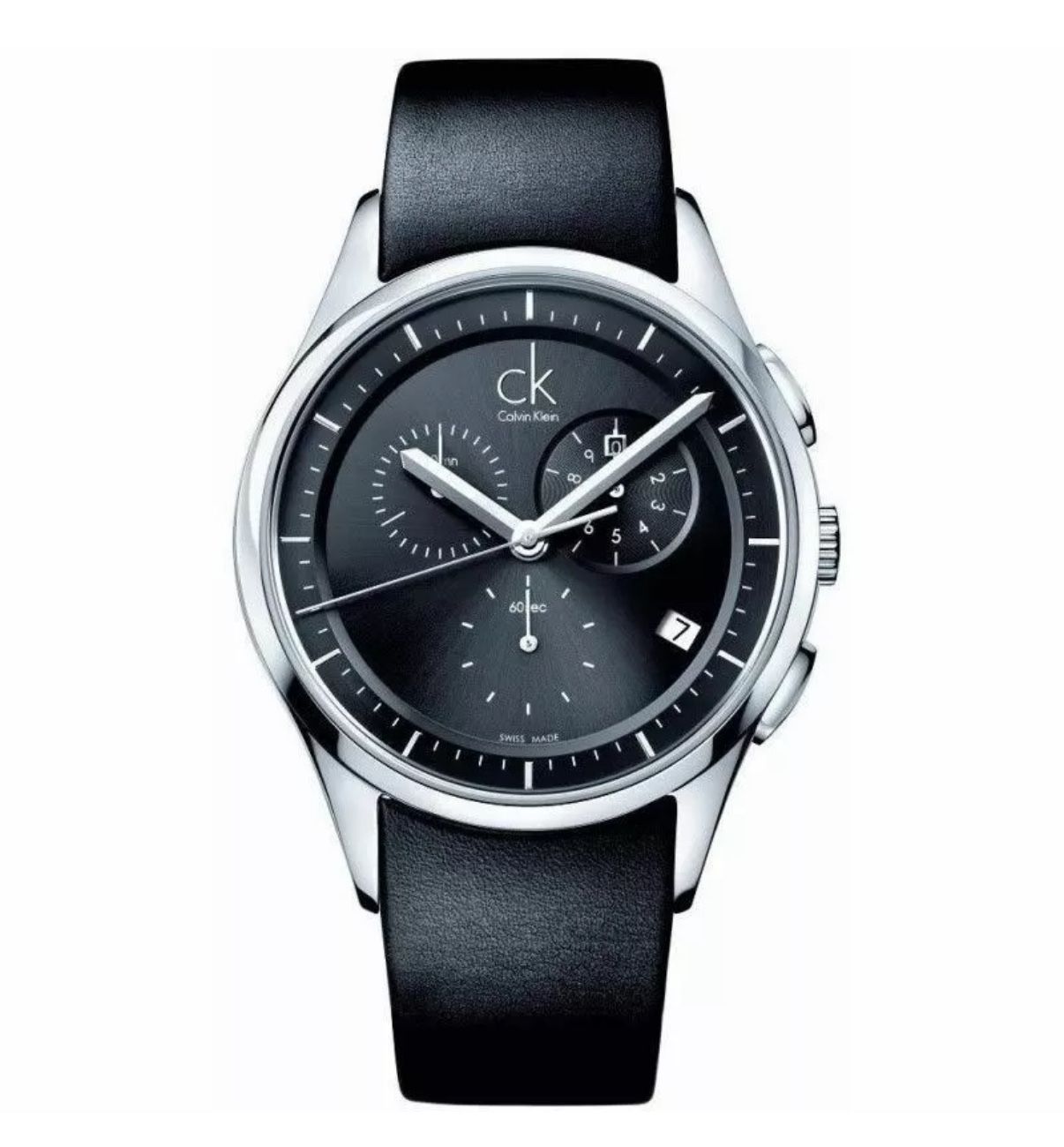 Calvin Klein Black Leather Chronograph Mens Watch K2A27161