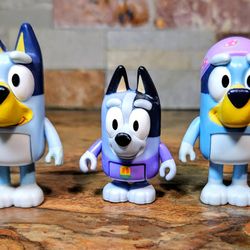 These Is A 3-Lot Of Bluey Action Figures  • These Are From BlueyTelevision Series • Included Figures Are Bluey, Socks Heeler  Blueys Younger Cousin , 