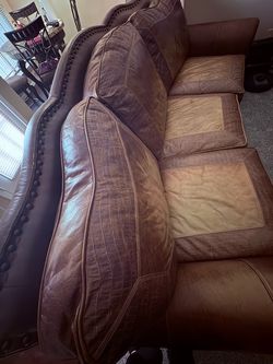 Havertys brown leather sofa and chair
