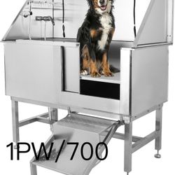 🔥50" Dog Grooming Tub, Pet Wash Station, Professional Stainless Steel Pet Grooming Tub with Ramp, Faucet, Sprayer, and Drain Kit, Right Door