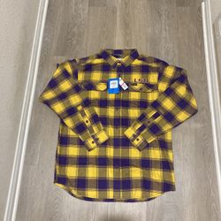 NWT Columbia LSU Tiger Men Rapid Rivers Plaid Flannel Button Down Shirt Sz L