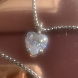 Stainless Steel 4 Ct Cubic Zirconia Big Heart Necklace New Lots Of Sparkle !