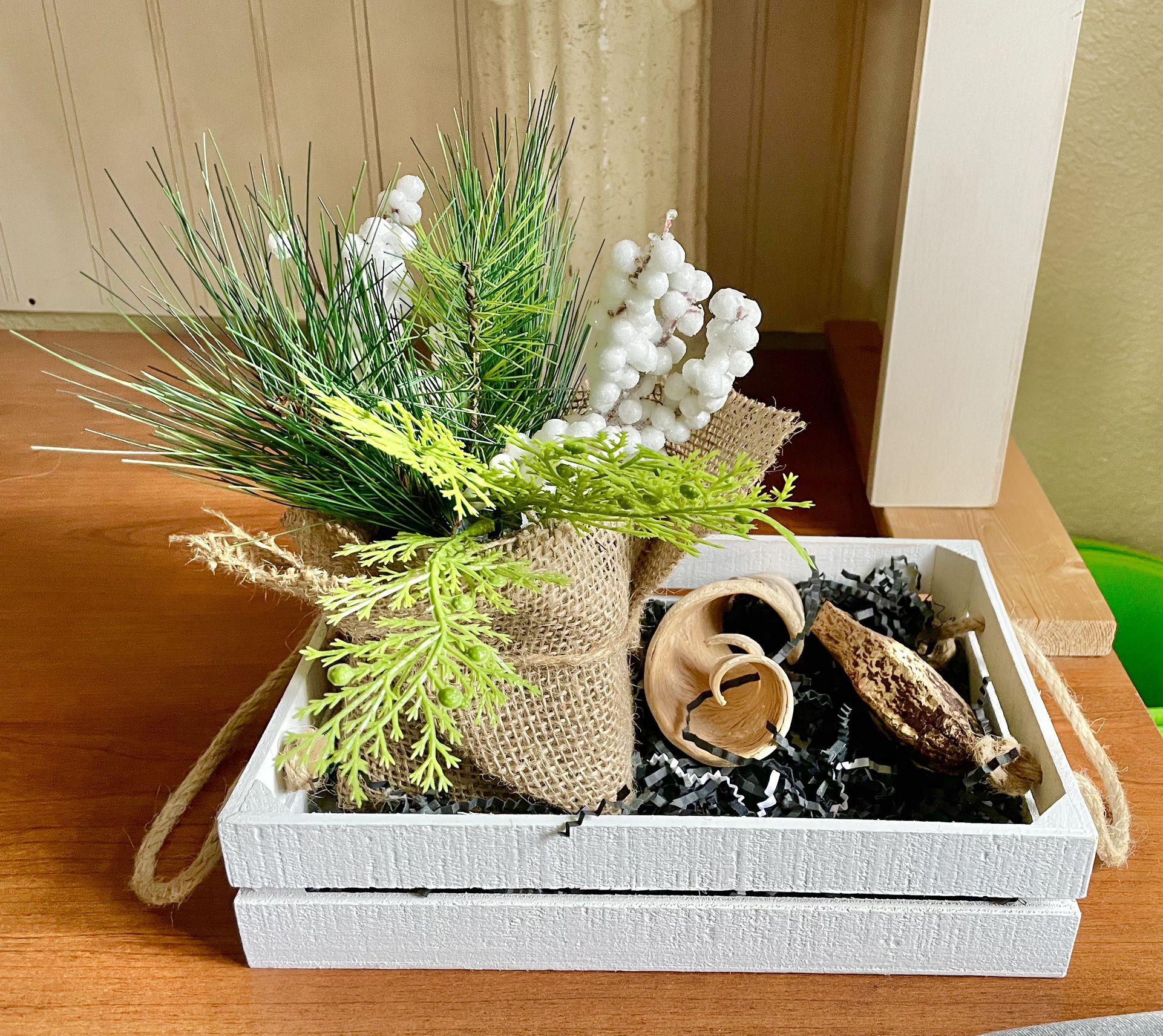 Beautiful Decor Tray With Fake Plant And Fillers