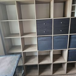 IKEA Kallax Shelf Unit – 5x5 Grid with Bins, Drawers & Wine Insert