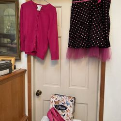 Halloween Costume 1950s Style Rockabilly Fuchsia Pink Polka Dot Skirt Outfit 