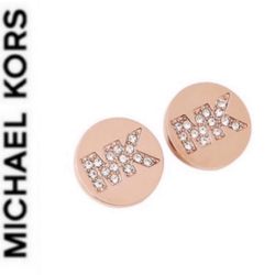 Michael KORS ROSE GOLD DESIGNER round pave crystal stud earrings