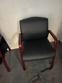 Black Leather Office Guest Chair Mahogany Frame