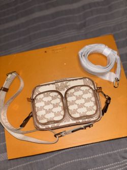 Michael Kors Logo Print Crossbody Bag in Tan and Cream