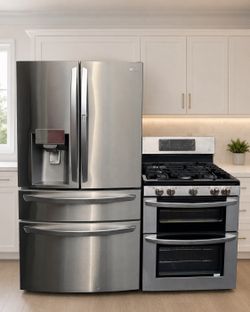 LG Fridge and Double Oven Stove Stainless Steel Set