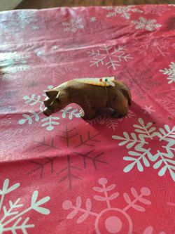 Small Carved Wood Bear With Turquoise Inlay
