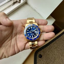 Submariner Blue Dial 18K Yellow Gold Oyster Bracelet Automatic Men's Watch 41 mm