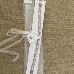 Silver Jeweled Belt With White Ribbon
