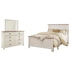 Willowton Queen Panel Bed with Mirrored Dresser Mega Clearance Sale