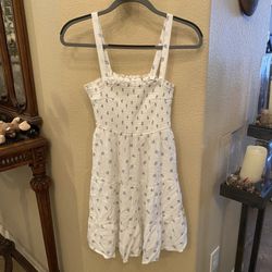 HOLLISTER White and Blue Floral Smocked Tiered Mini Sundress Size Small