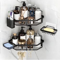 New-Corner Shower Caddy, 5-Pack Adhesive Shower Corner Organizer Shelves, No Drilling Stainless Steel Shower Storage Rack with Soap&Toothpaste Holder 