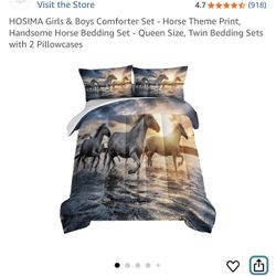 Hosima Girls & Boys Comforter Set - Horse Theme Print, Handsome Horse Bedding Set Full