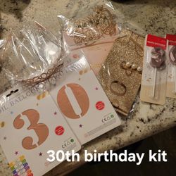 New 30th Birthday Party Celebration Kit Crown Balloons Cake Topper Sash Card Candles
