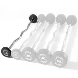 Mikolo Rubber Coated Fixed Weight EZ Curl Barbell, Pre-Loaded Weights EZ Curl Solid Steel Barbells, Weighted Bar for Weightlifting Exercise （10LBS）