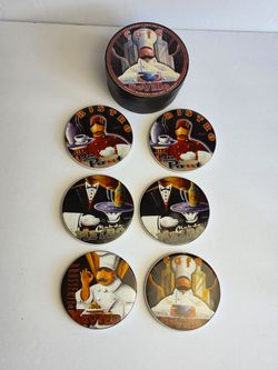 Coasters ~ M. Kungl ~ Santa Barbara Ceramic Design Bistro Cafe Deville Chef Metro