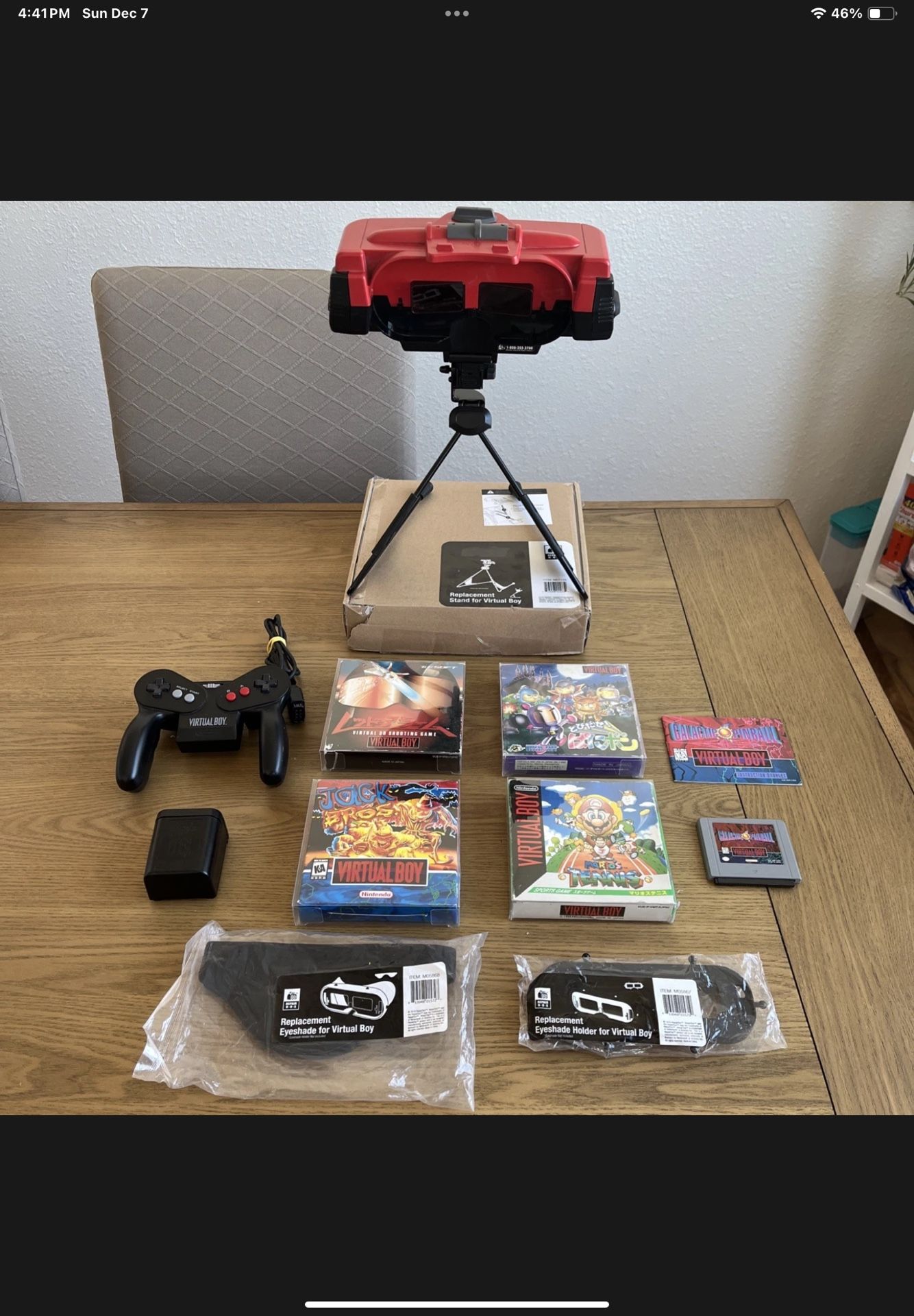 Nintendo Virtual Boy System Bundle with 5 VB games *** Both Lens Soldered - Permanently Fixed***