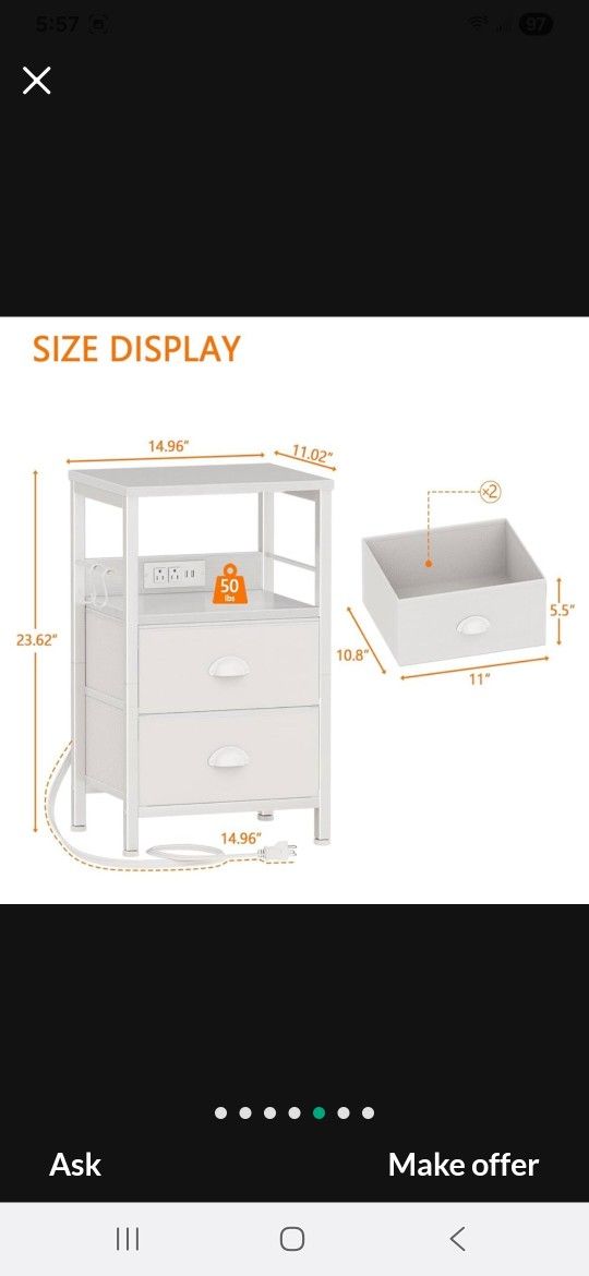 Fabric Night Stand With Charging Port  New Pick Up In Pomona $30