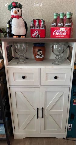 White Farmhouse Storage Cabinet with Drawers