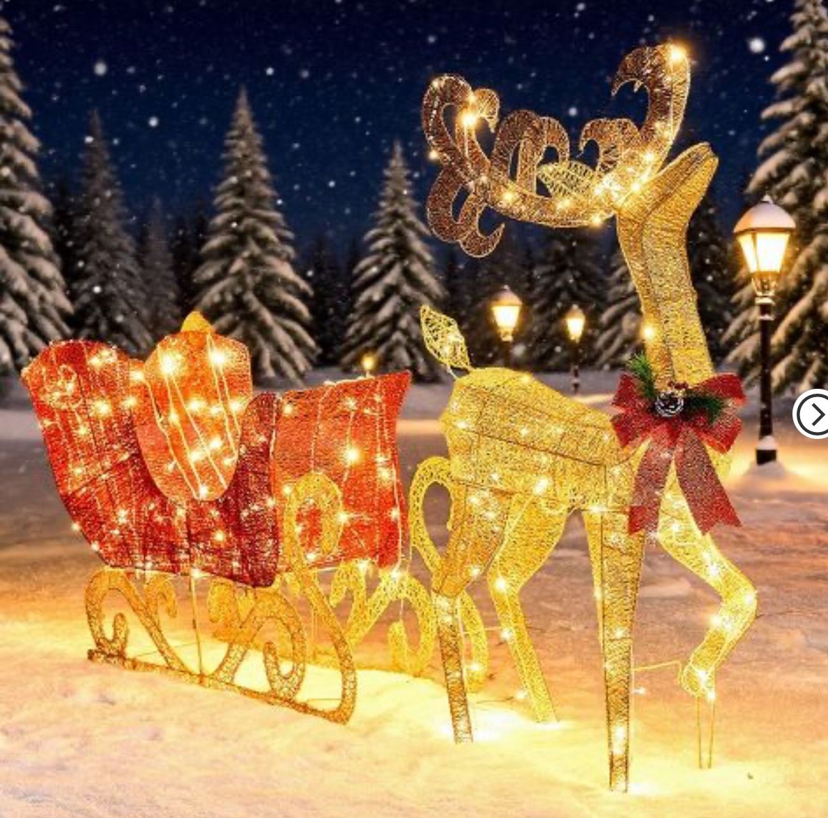 Gold Reindeer and Sleigh Christmas Yard Light