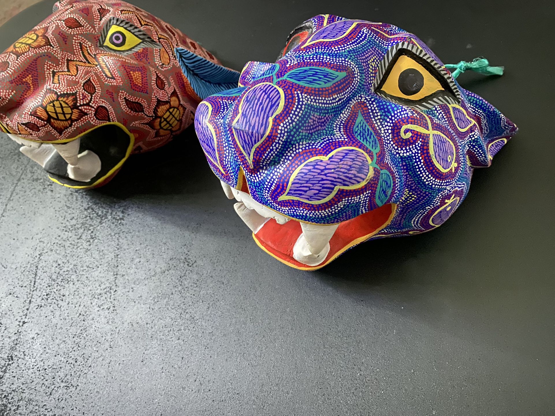 oaxacan wood carved jaguar heads by PEPE SANTIAGO