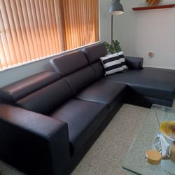 Almost New Detachable  Sofa With Chaise Black And Chrome