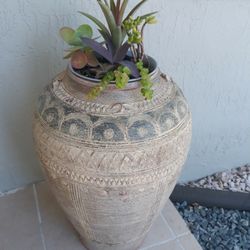 Large Indian Planter Pot With Natural Succulents Plants